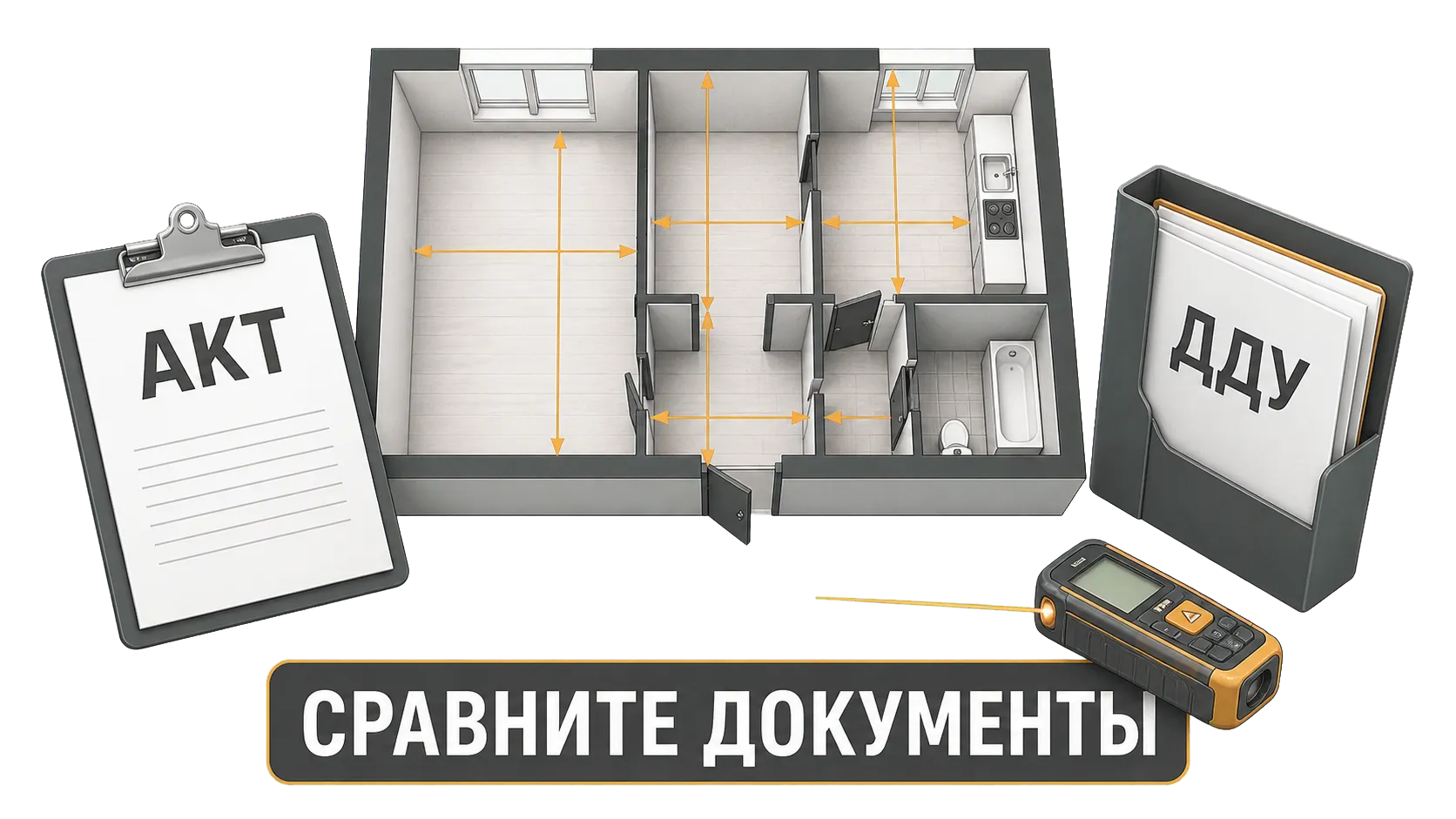План обмеров квартиры, точки измерения, ДДУ и акт передачи