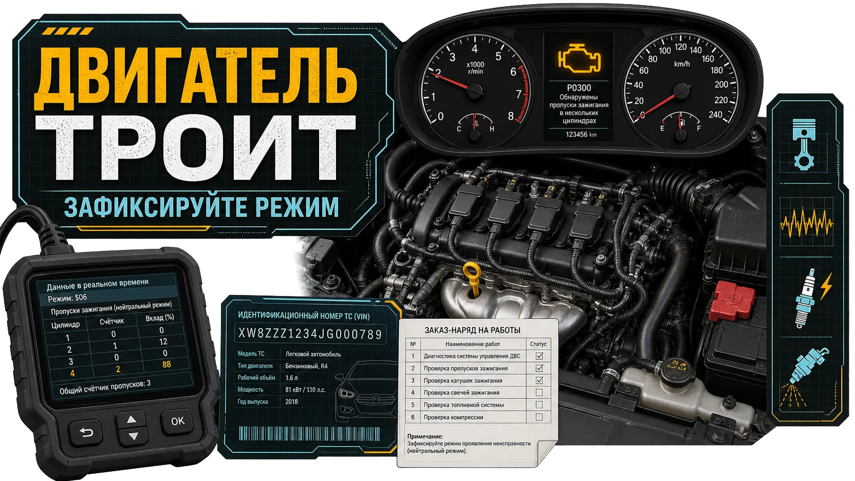 Двигатель, предупреждение Check Engine, OBD-сканер и заказ-наряд после ремонта