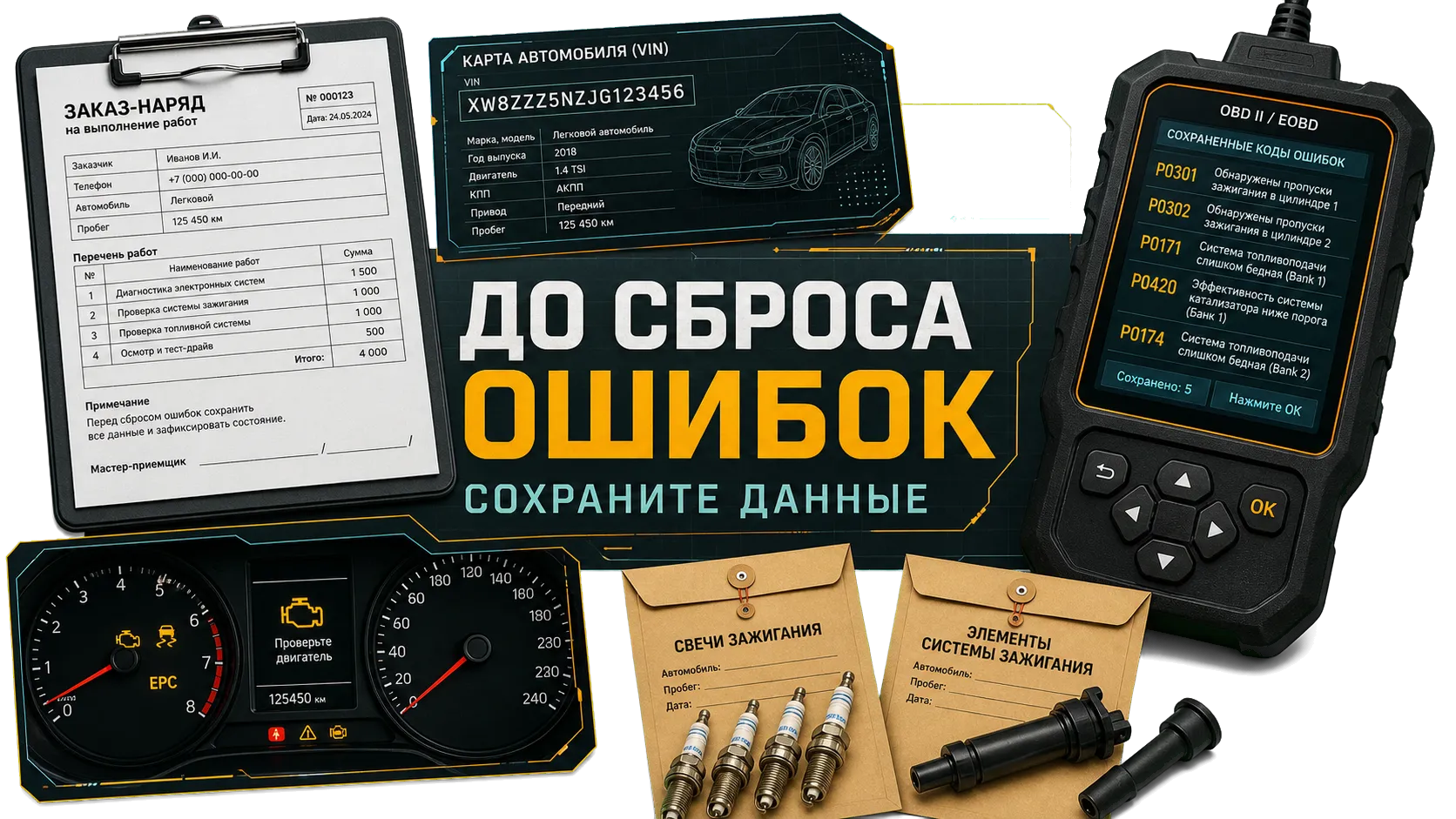 Коды ошибок, VIN, документы СТО и фиксация данных до сброса